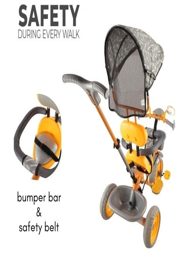 JoyRide Tiny Trekker Tricycle for Kids 1.5 to 5 Years with Reversible Seat,Parental Push Handle, Foldable Canopy Storage Baskets |Plug & Play Trikes for Girls Boys Citrine Yellow - Image 5